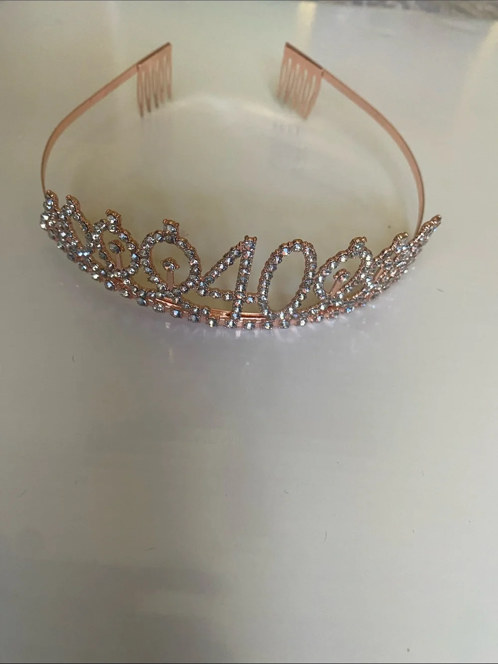 Rose Gold Rhinestone '40' Birthday Tiara Headband